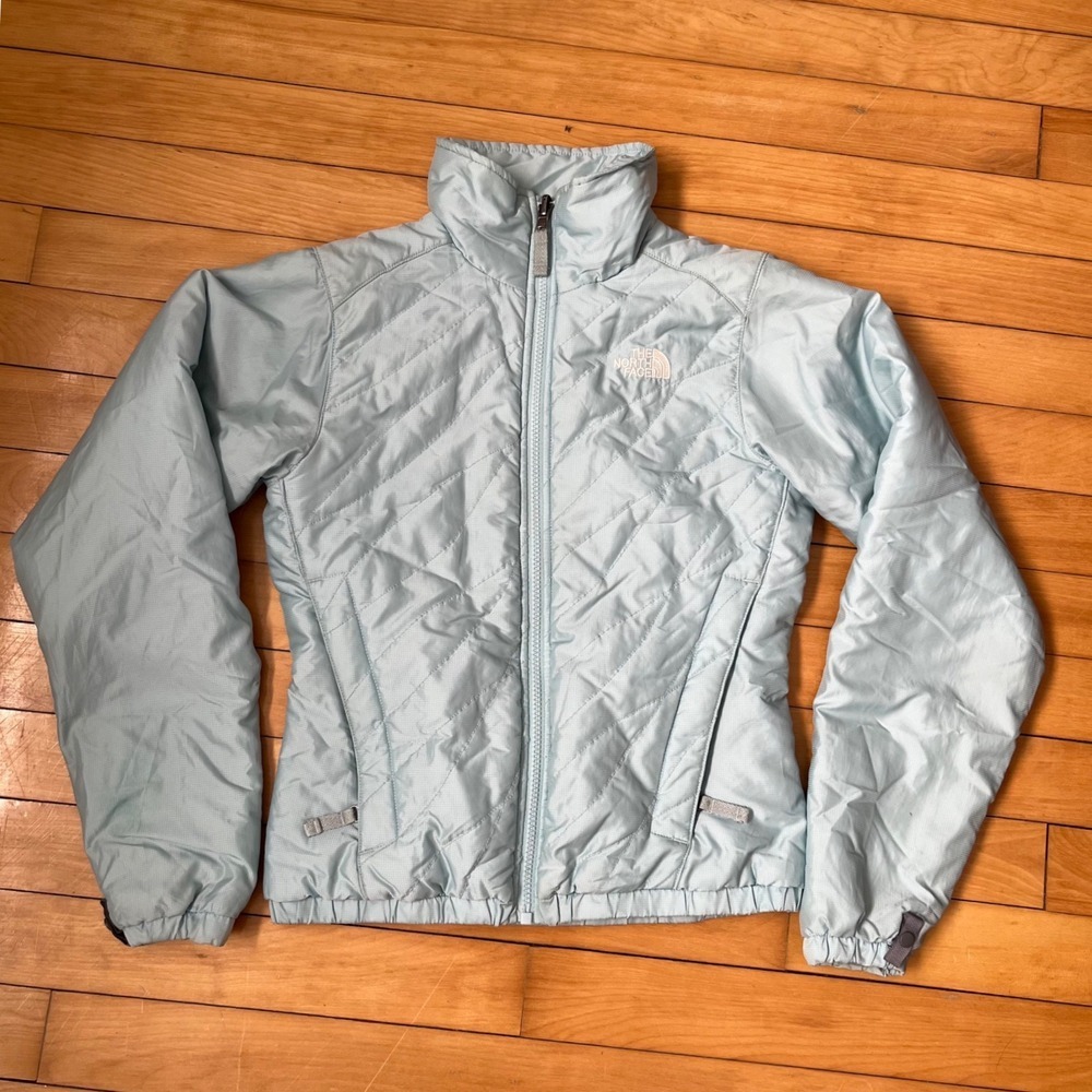 The North Face Womens XS Light Blue Quilted Puffer Jacket Full Zip Ripstop Mock